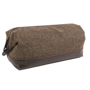 Men's Dopp Kit Travel Shave Bag Brown Herringbone